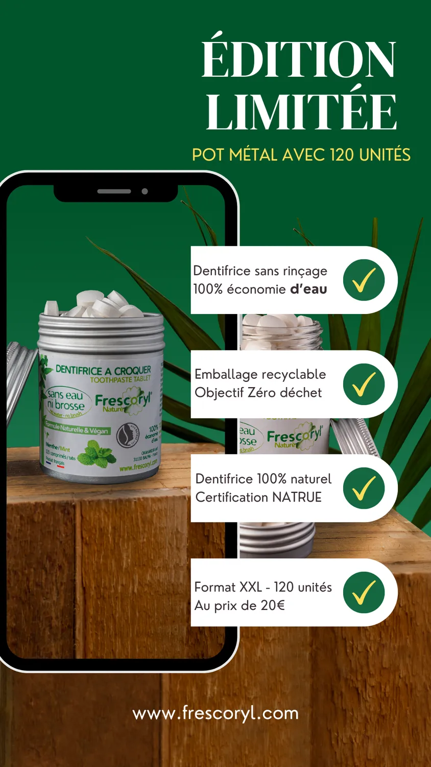 Frescoryl Menthe dentifrice à croquer 50 comprimés sans rinçage
