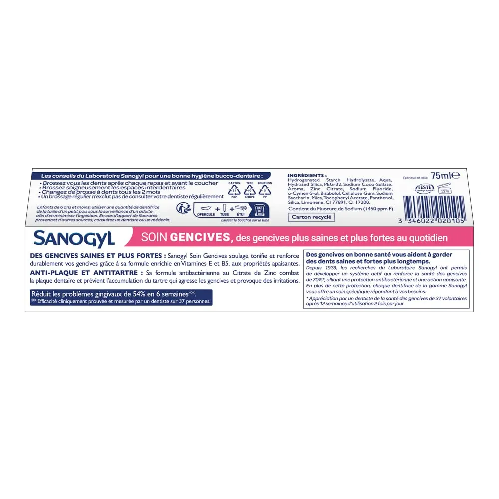 Sanogyl Soin Gencives dentifrice 75 ml vitamines E et B5