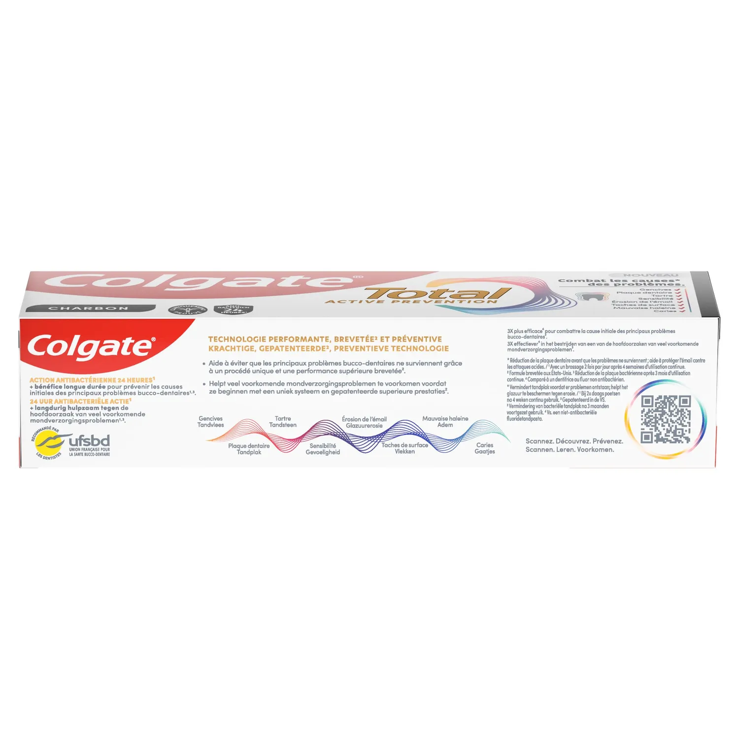 Colgate Total Active Prevention Charbon dentifrice 3 x 75 ml détox
