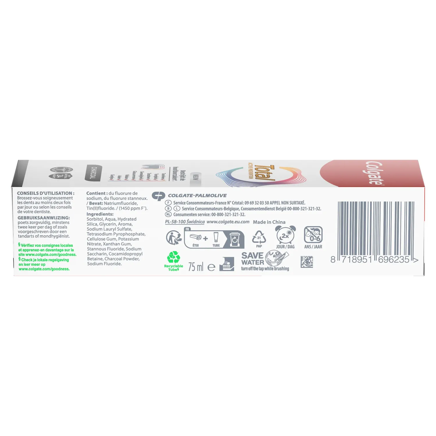Colgate Total Active Prevention Charbon dentifrice 3 x 75 ml détox