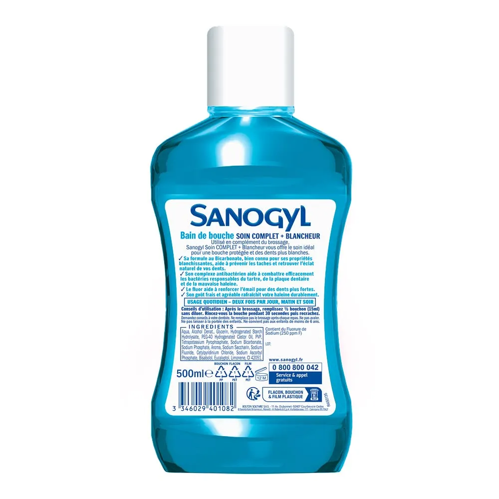 Sanogyl Soin Complet + Blancheur bain de bouche 500 ml fluor
