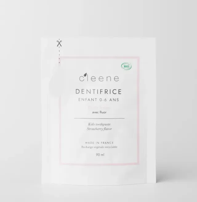 C'leene Éco-Recharge 0-6 ans 90 ml Guimauve Bio dentifrice fraise
