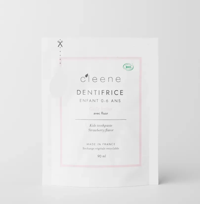 C'leene Éco-Recharge 0-6 ans 90 ml Guimauve Bio dentifrice fraise