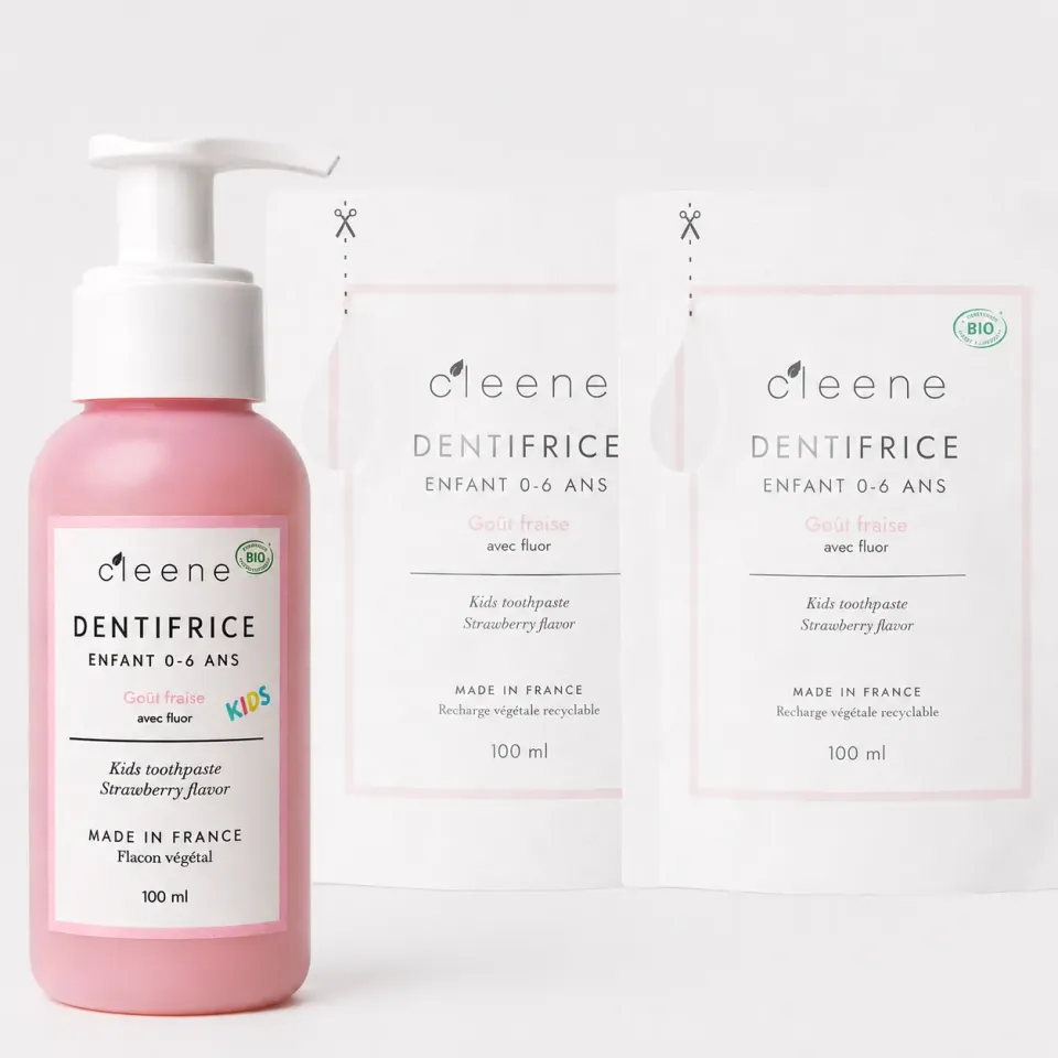 C'leene Pack Découverte 0-6 ans Fraise et Guimauve bio dentifrice 3 x 90 ml