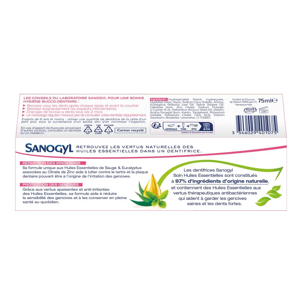 Sanogyl Soin Huiles Essentielles dentifrice gencives 75 ml naturel