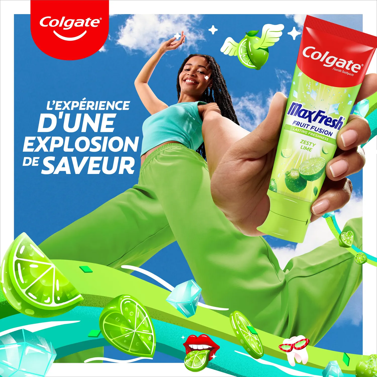 Colgate Max Fresh Fruit Fusion dentifrice Citron Vert Acidulé 6 × 75 ml fluor