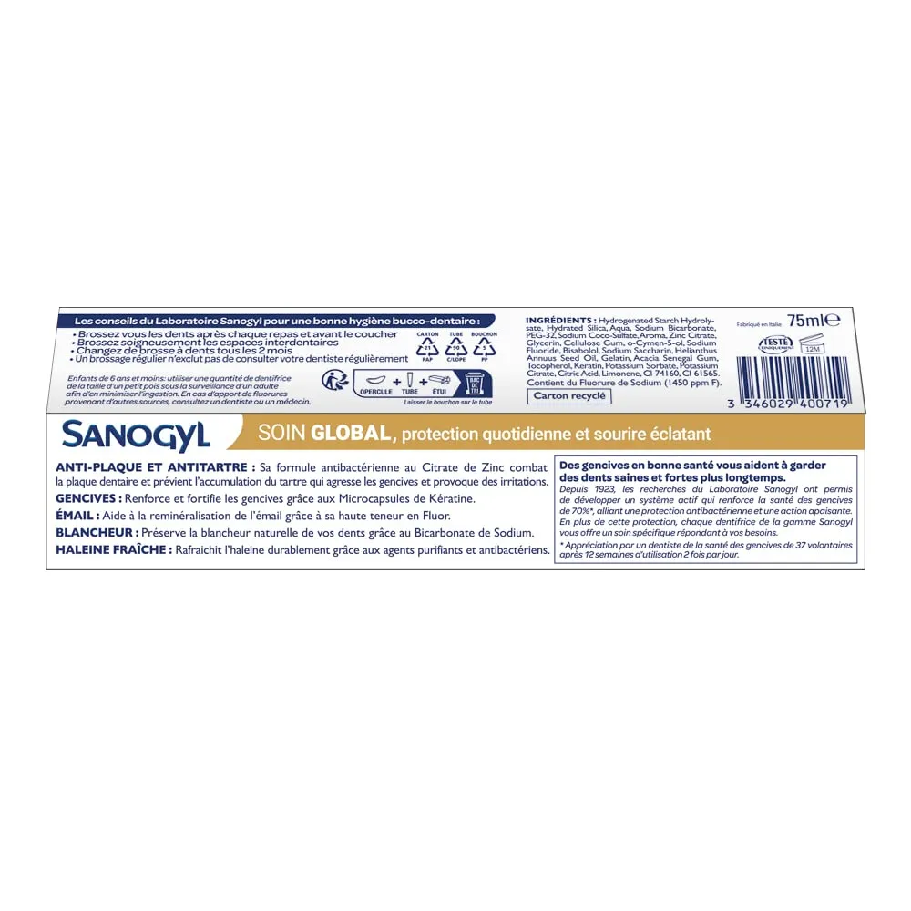 Sanogyl Soin Global dentifrice 75 ml dents sensibles