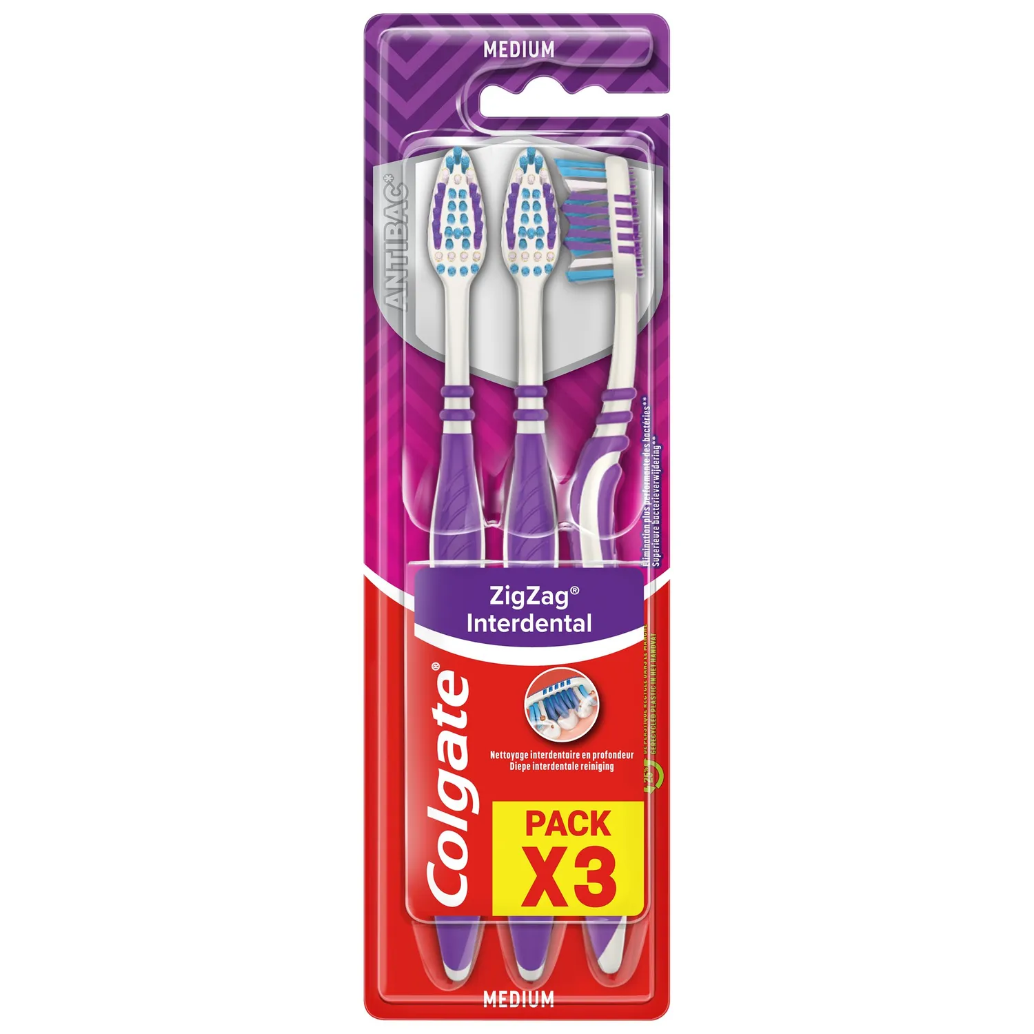 Colgate ZigZag brosse à dents médium lot de 3 – brins entrecroisés