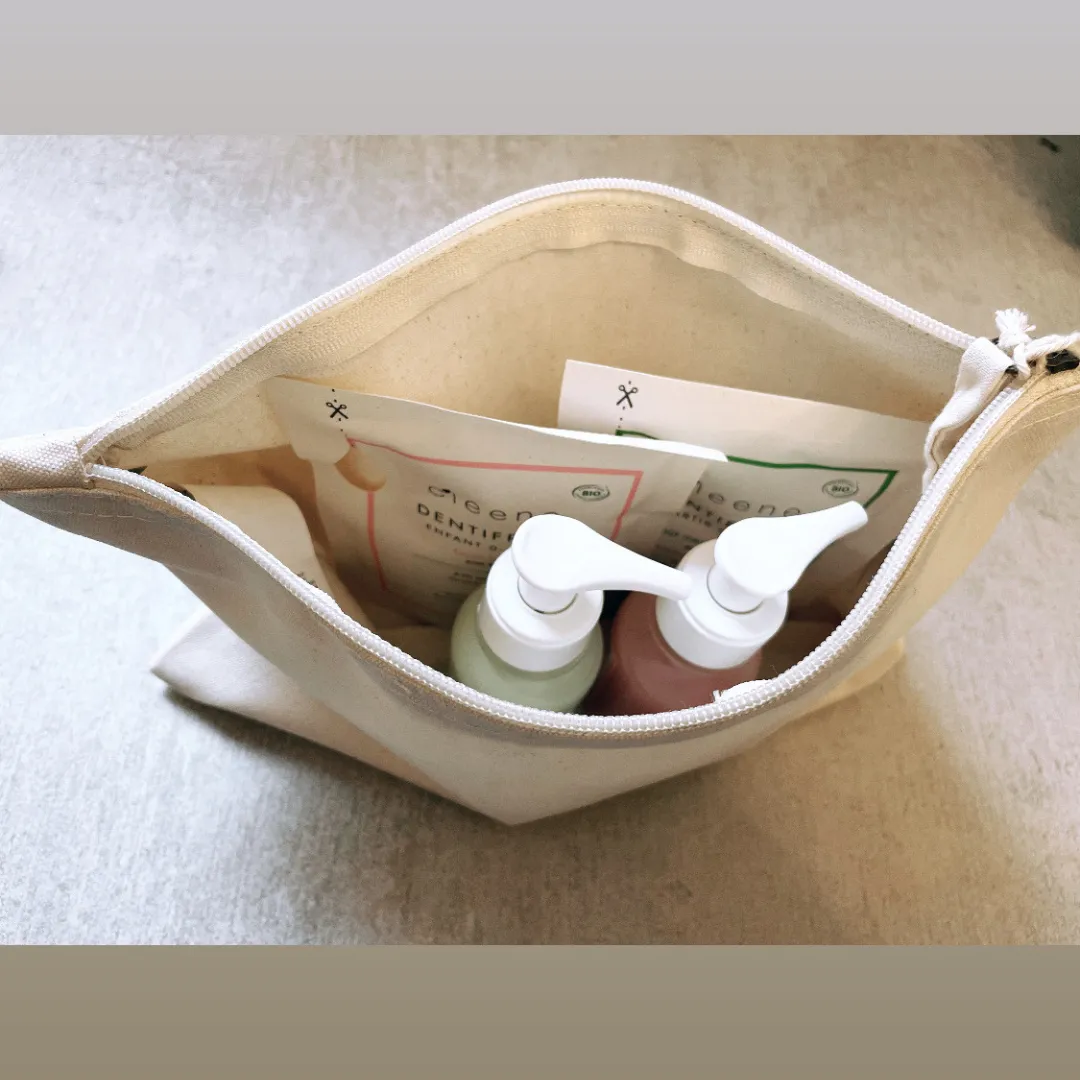 C'leene Trousse de toilette en coton bio crème 23 x 22,5 x 11 cm