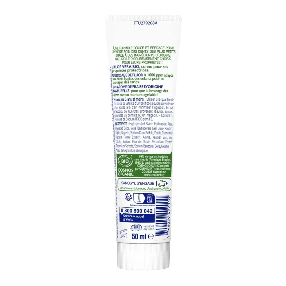 Sanogyl Bio Enfants 2-6 Ans Fraise dentifrice 50 ml certifié bio