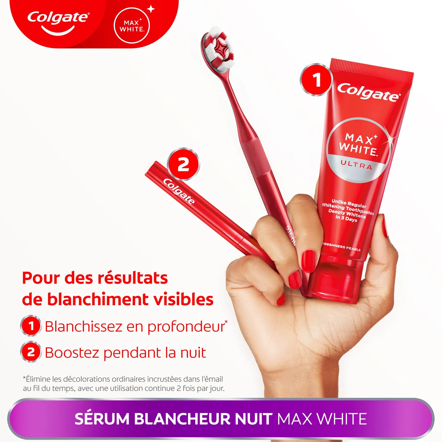 Colgate Max White kit blanchiment sérum nuit et dentifrice 2,5 ml + 75 ml
