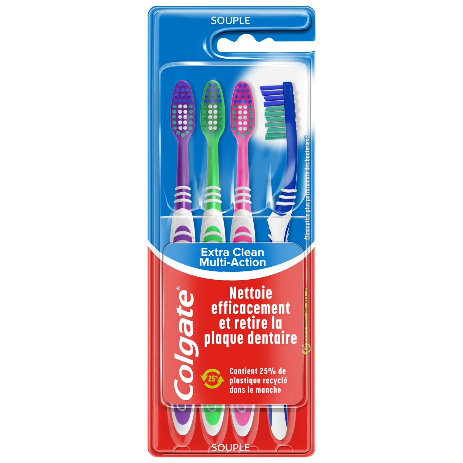 Colgate Extra Clean Multi Action brosse à dents lot de 4 souple