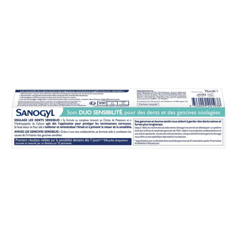 Sanogyl Soin Duo Sensibilité dentifrice 75 ml citrate de potassium
