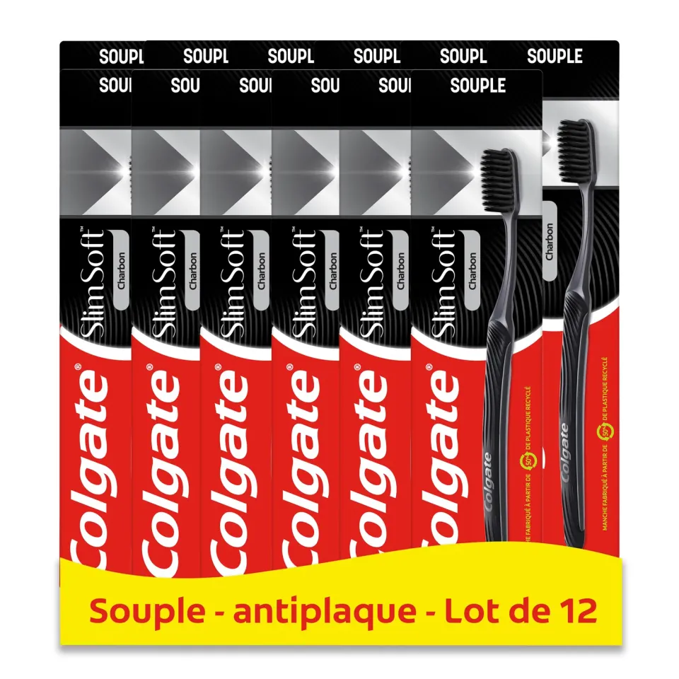 Colgate Slim Soft brosse à dents souple charbon lot de 12
