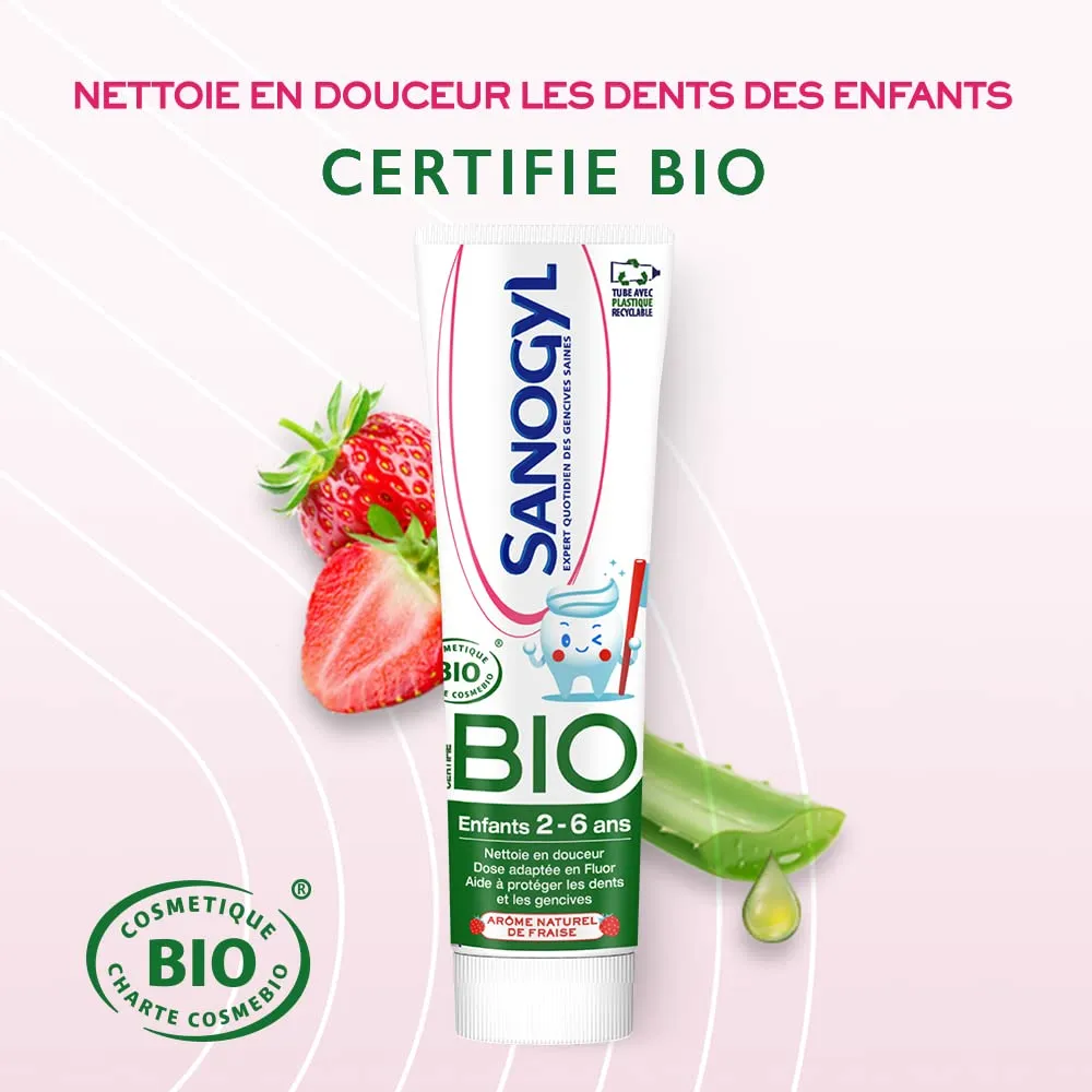 Sanogyl Bio Enfants 2-6 Ans Fraise dentifrice 50 ml certifié bio