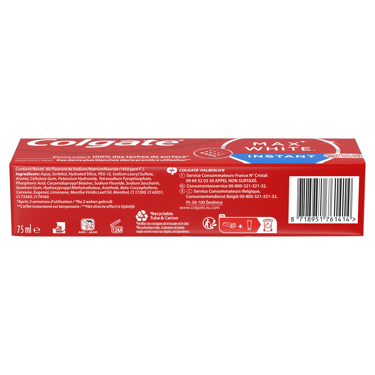 Colgate Max White Instant dentifrice 75 ml azurants optiques