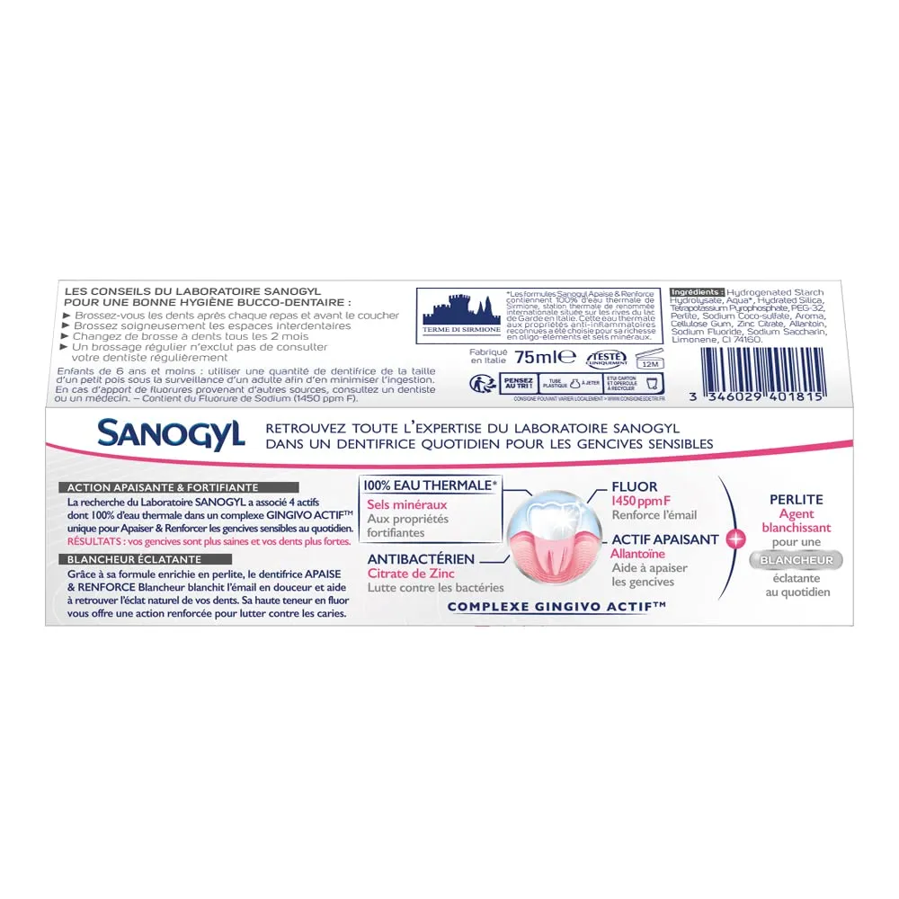 Sanogyl Apaise & Renforce dentifrice Blancheur 75 ml gencives sensibles