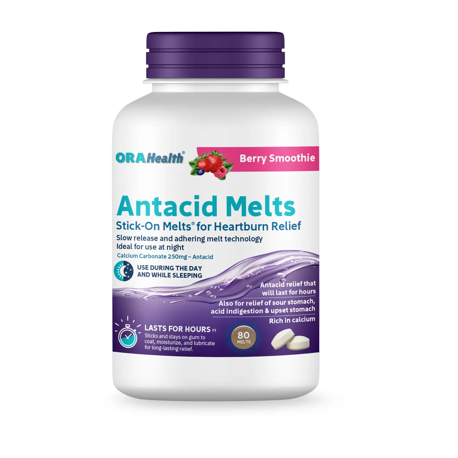 XyliMelts OraHealth Stick-On Antacid Melts pastilles 40 unités goût fruits rouges