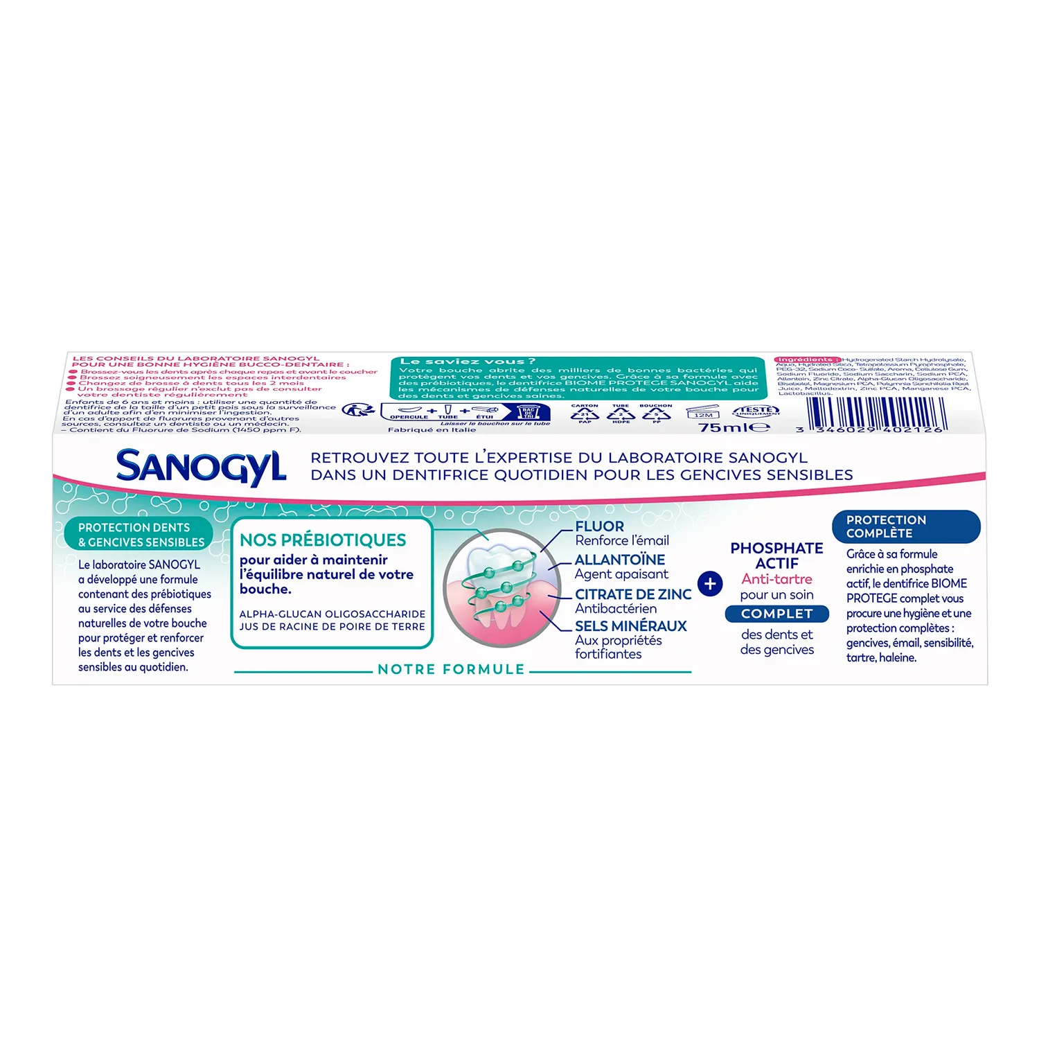 Sanogyl Biome Protège Soin Complet dentifrice 75 ml prébiotiques