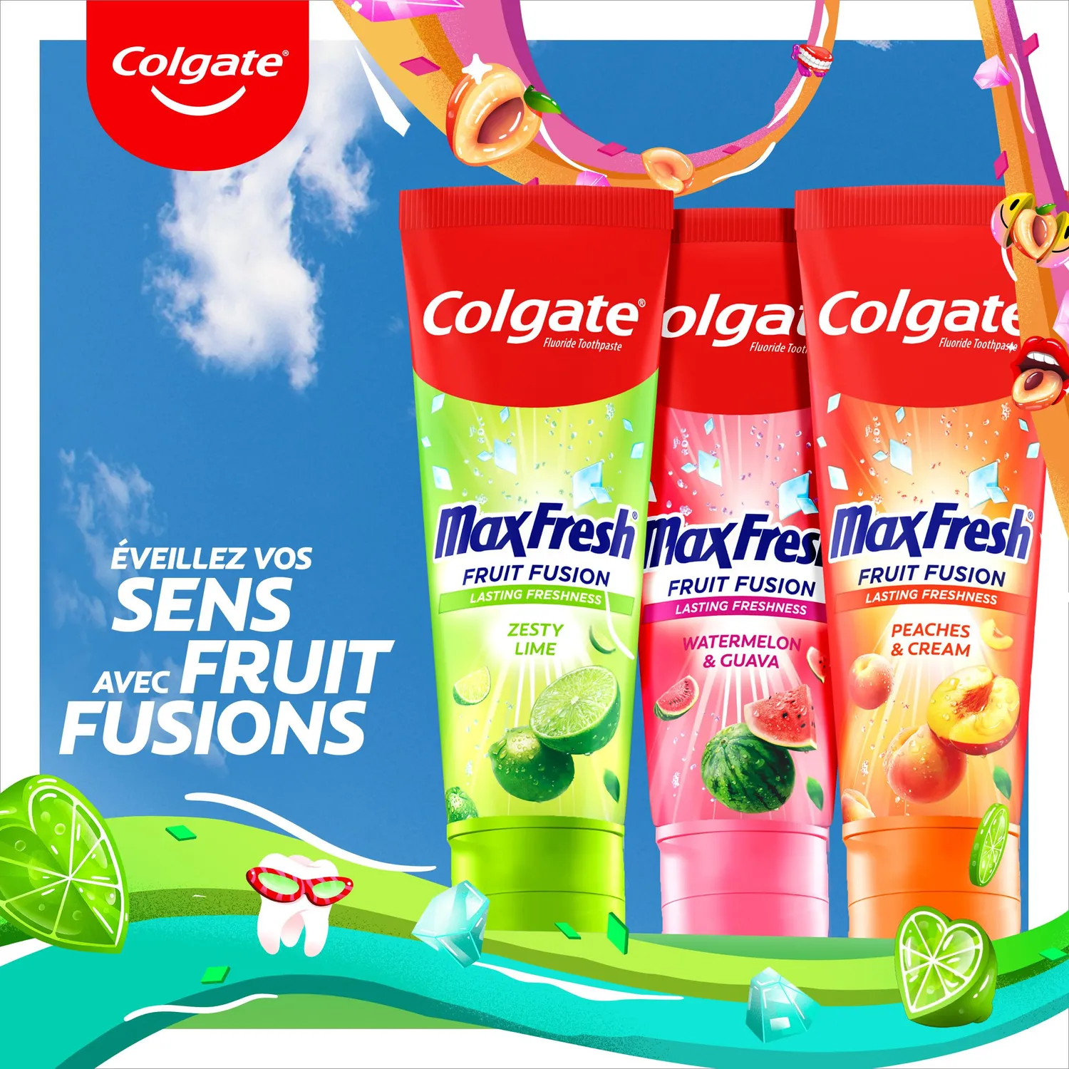 Colgate Max Fresh Fruit Fusion dentifrice Citron Vert Acidulé 6 × 75 ml fluor