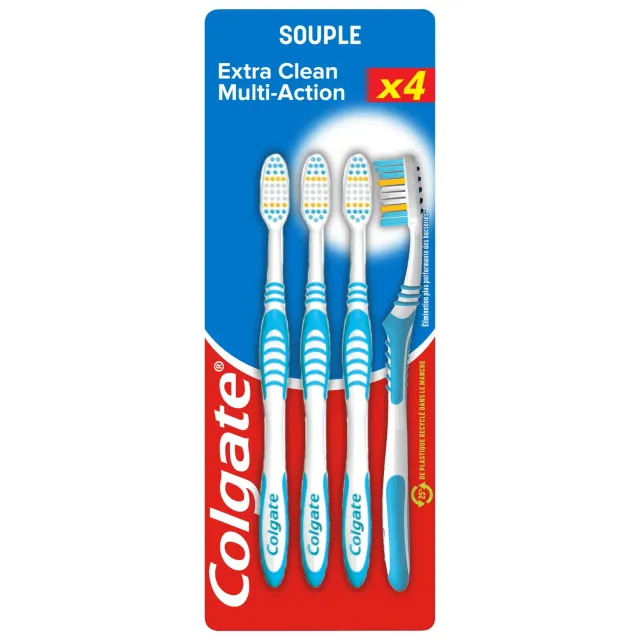 Colgate Extra Clean Multi Action brosse à dents lot de 4 souple