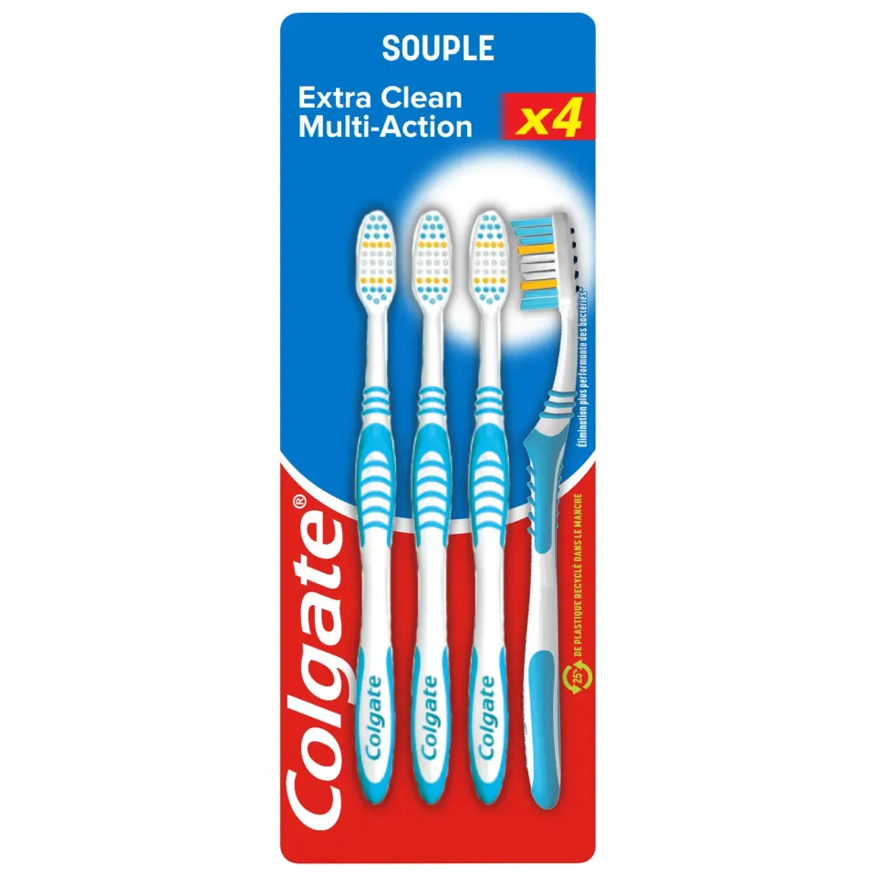Colgate Extra Clean Multi Action brosse à dents lot de 4 souple