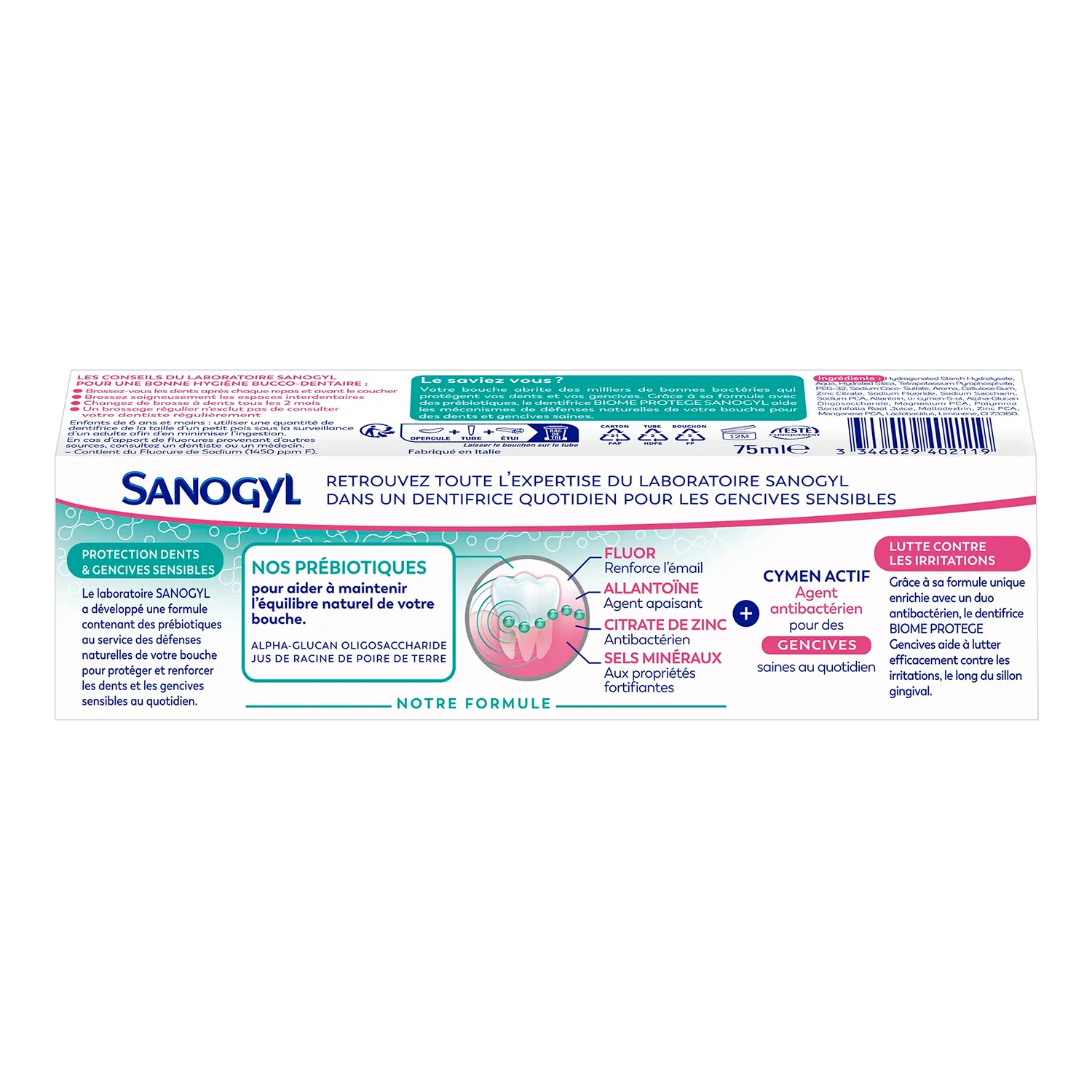 Sanogyl Biome Protège dentifrice soin gencives 75 ml prébiotiques
