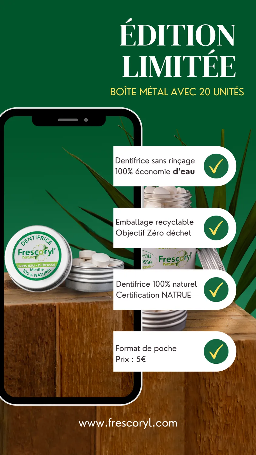 Frescoryl dentifrice à croquer menthe 20 comprimés boîte métal